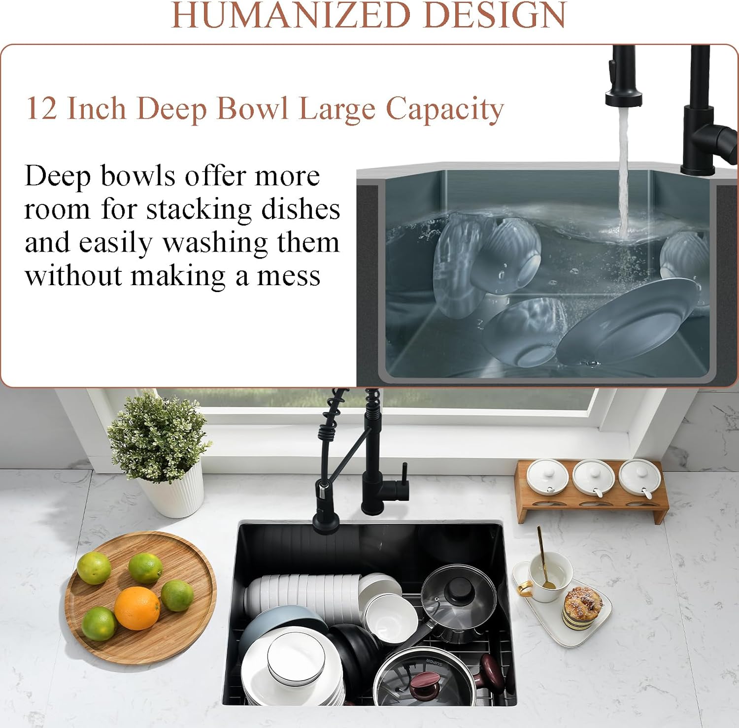 24 Inch Undermount Laundry Sink with Faucet Combo-Bokaiya 24x18x12 Black Stainless Steel Laundry Utility Sink Outdoor 16 Gauge Deep Single Bowl Laundry Room Sink