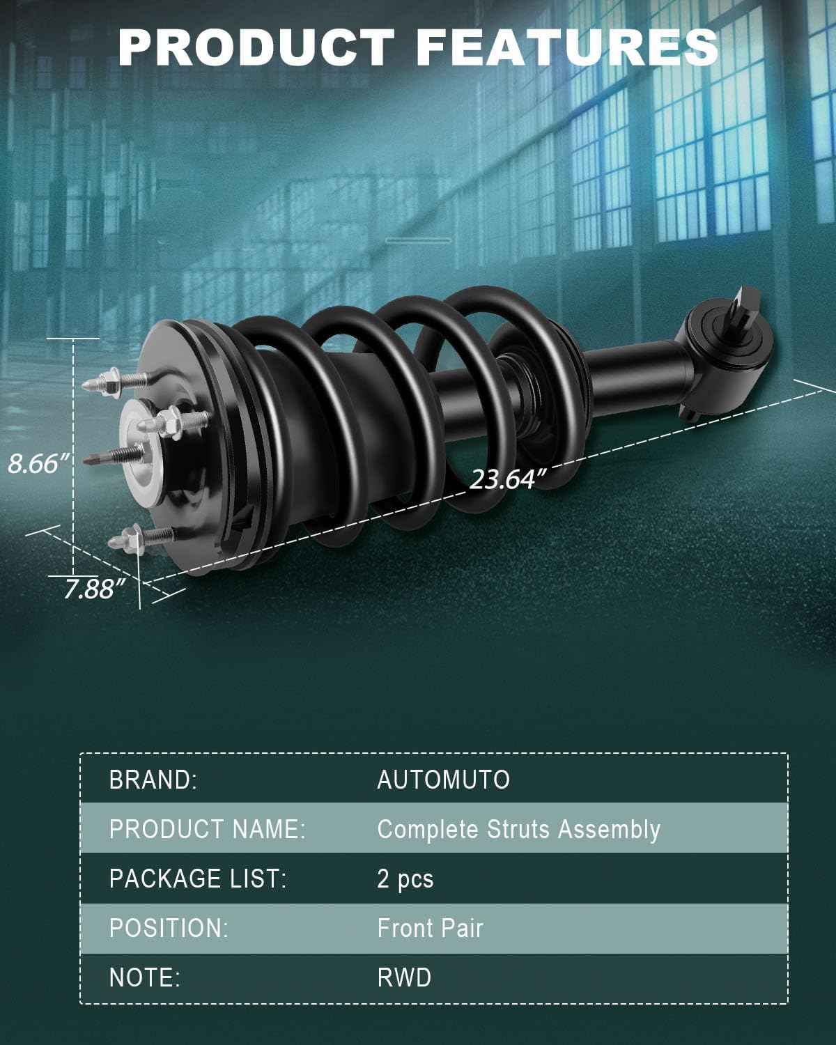 AUTOMUTO - Both (2) Front Pair Driver & Passenger Side Complete Strut & Spring Assembly Replacement for 2014-2017 for Chevrolet Silverado 1500,2014-2017 for GMC Sierra 1500 RWD