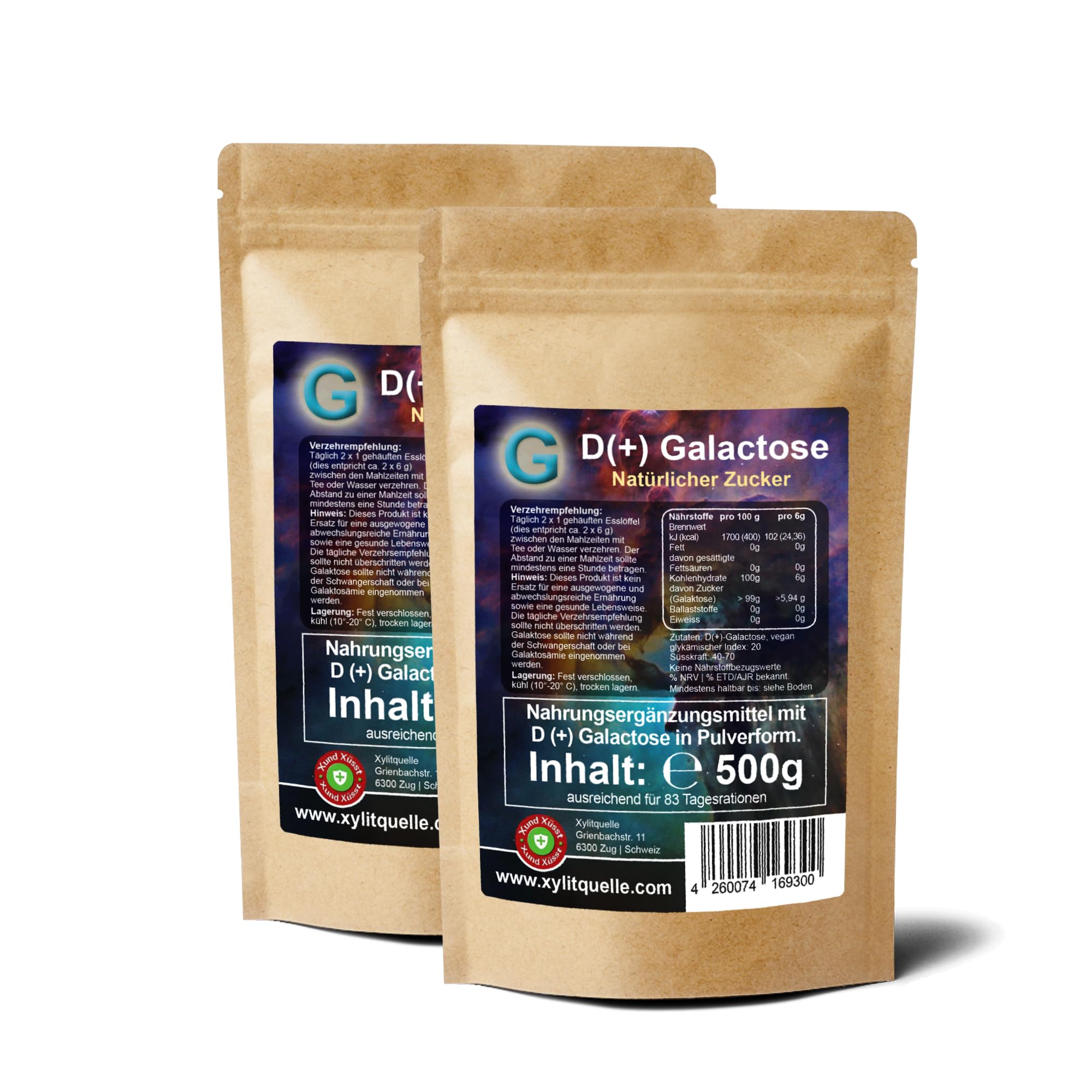 D(+) Galactose 1000 g Pulver - hochrein 99,8% - Schweizer Markenqualität - aus Akazie fermentiert & lactosefrei - Schleimzucker - sehr gut löslich