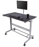 Stand Up Desk Store Rolling Adjustable Height Mobile Standing Desk with Monitor Mount (Silver Frame/Matte Black Top, 48