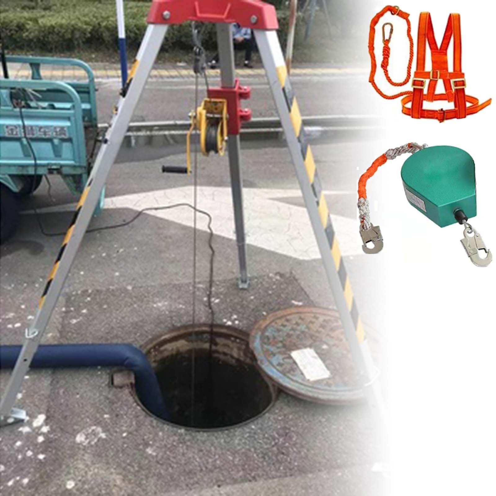Ytbhshxz Tripod With 2600Lbs Winch+Fall Arrester Rescue Tripod, 2600Lbs Winch Fall Protector & Retractable Derrick Crane For Lifting Emergency Hoist Equipment(Tripod With 2600Lbs Winch+Fall Arrester)