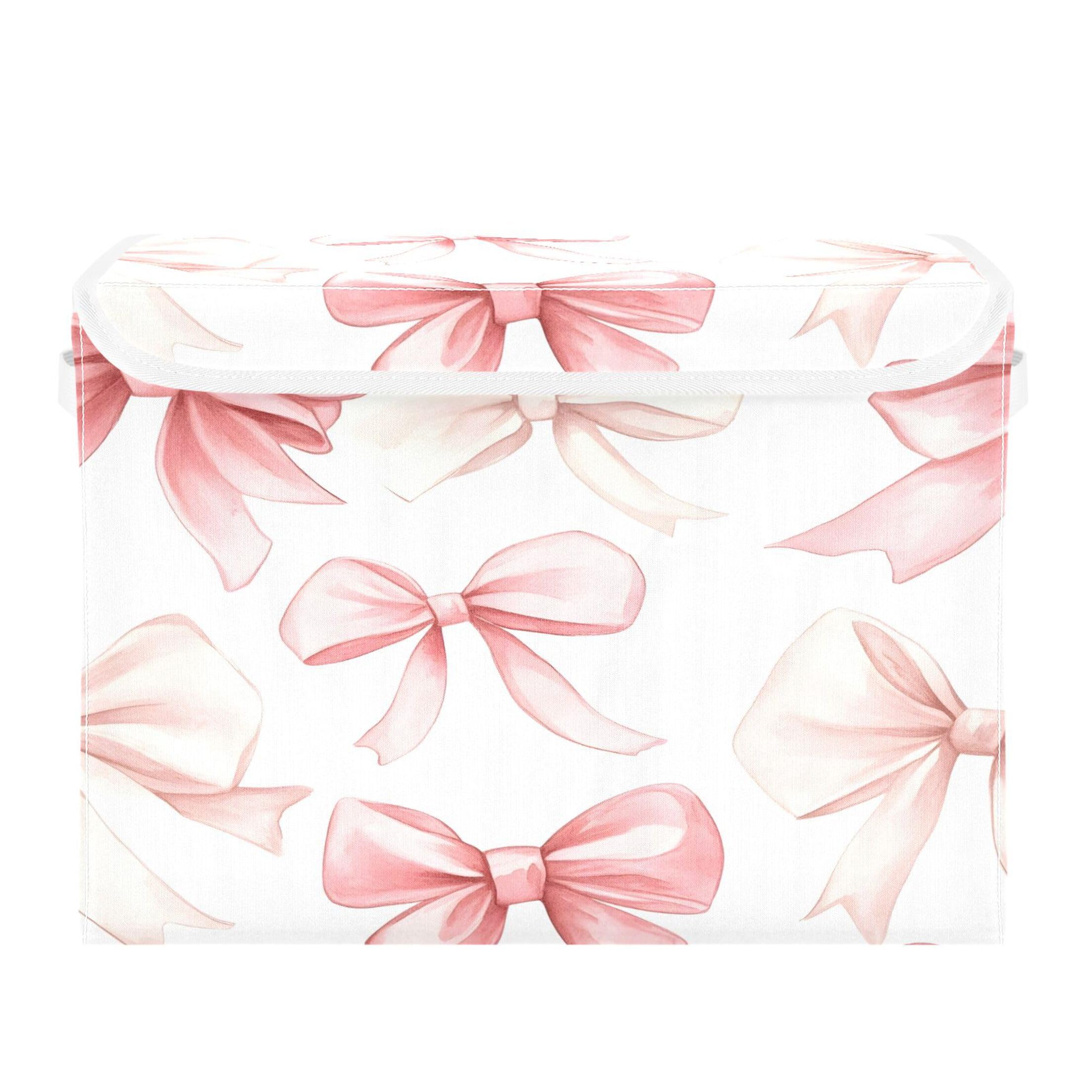 Sevdomey Watercolor Bows Storage Bins with Lids and Carrying Handle,Foldable Storage Boxes Organizer Containers Baskets Cube for Home Bedroom Closet Office Nursery
