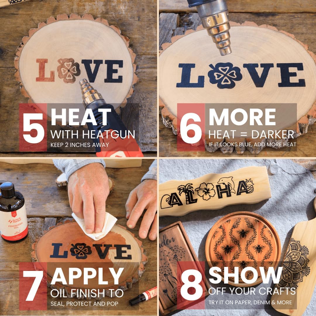 Scorch Marker - Wood Burning Marker, 2 in 1 Pyrography Kit for Adults, Woodburning Tool for Crafts, Stencils & Letters, DIY Pen Kit with Brush & Bullet Tips, Engraving Pen for Wood Burning, 5 Pack