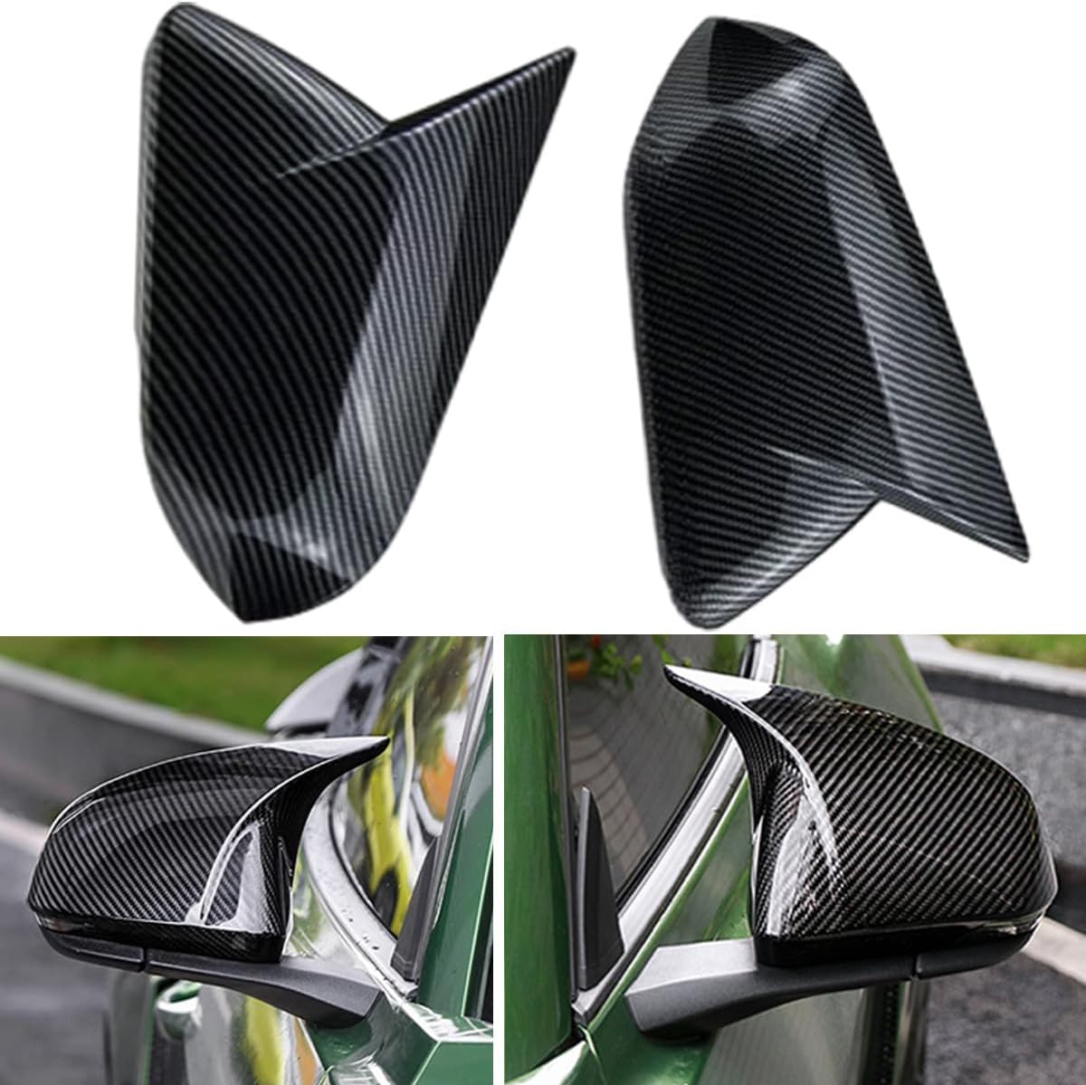 Auto Car Mirror Cover Rearview Mirror Guard Covers Side Cap Trim for Mustang 2015-2025 GT/GT Premium/Ecoboost/Ecoboost Premium/V6,Not Fit for Mach-e,With Turn signal Light,Carbon Fiber Look