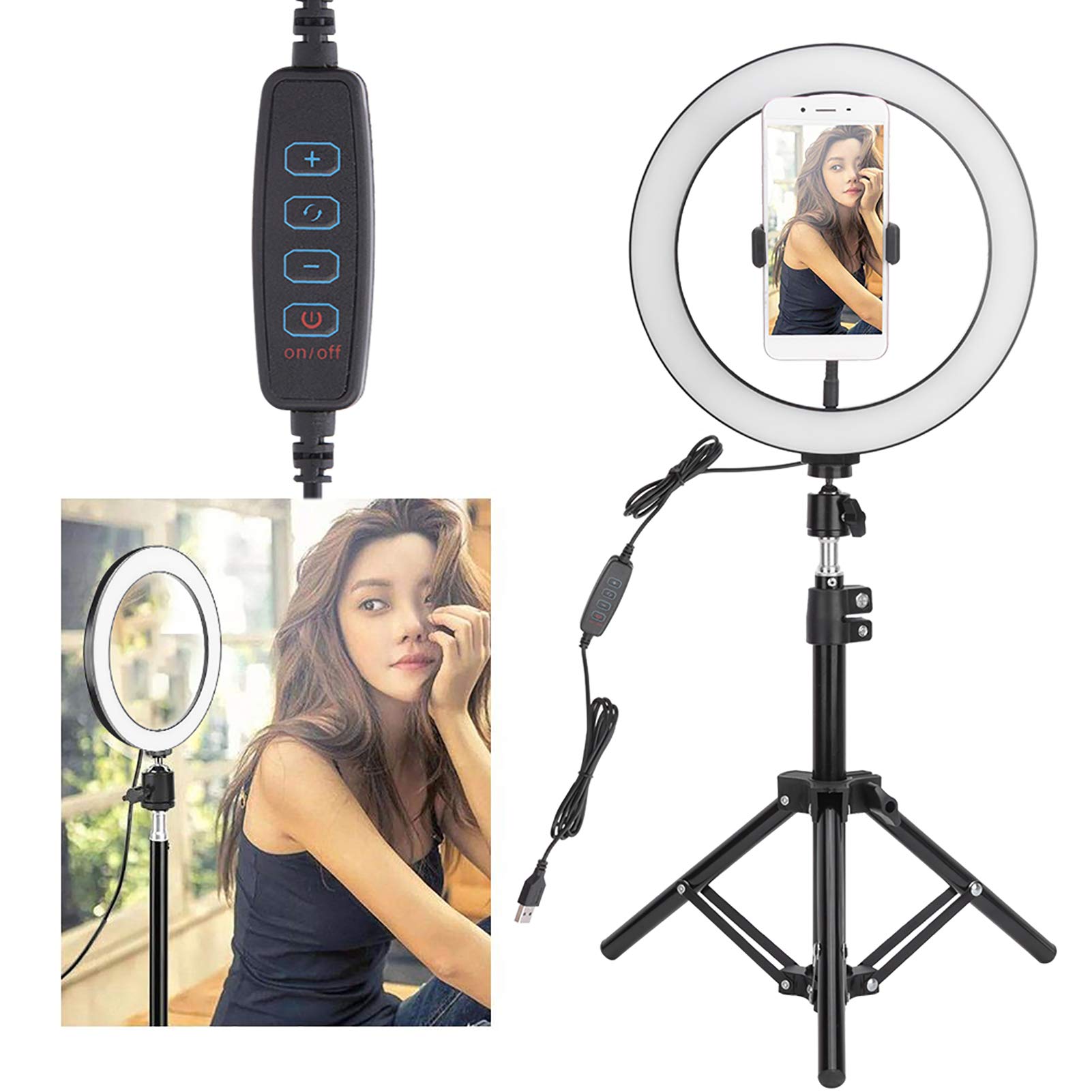 Anello Luminoso a LED Dimmerabile da 10 Pollici con Clip per Telefono e Treppiede Pieghevole, Ideale per Truccatori e Fotografi