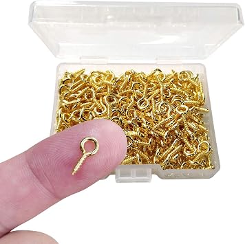 300PCS Mini Screw Eye Pin Pegs, 10 x 5mm Hooks, Self Tapping Screws for Arts & Crafts, Cork Top Bottles & DIY Jewelry Making Gold
