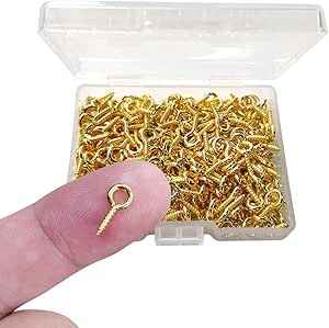 300PCS Small Screw Eye Pins,10 x 5mm Eye pins Hooks,Mini Screw Eye Pin Peg for Arts &amp; Crafts Projects,Self Tapping Screws Hooks Ring for Cork Top Bottles &amp; Charm Bead &amp; DIY Jewelry Making (Gold)