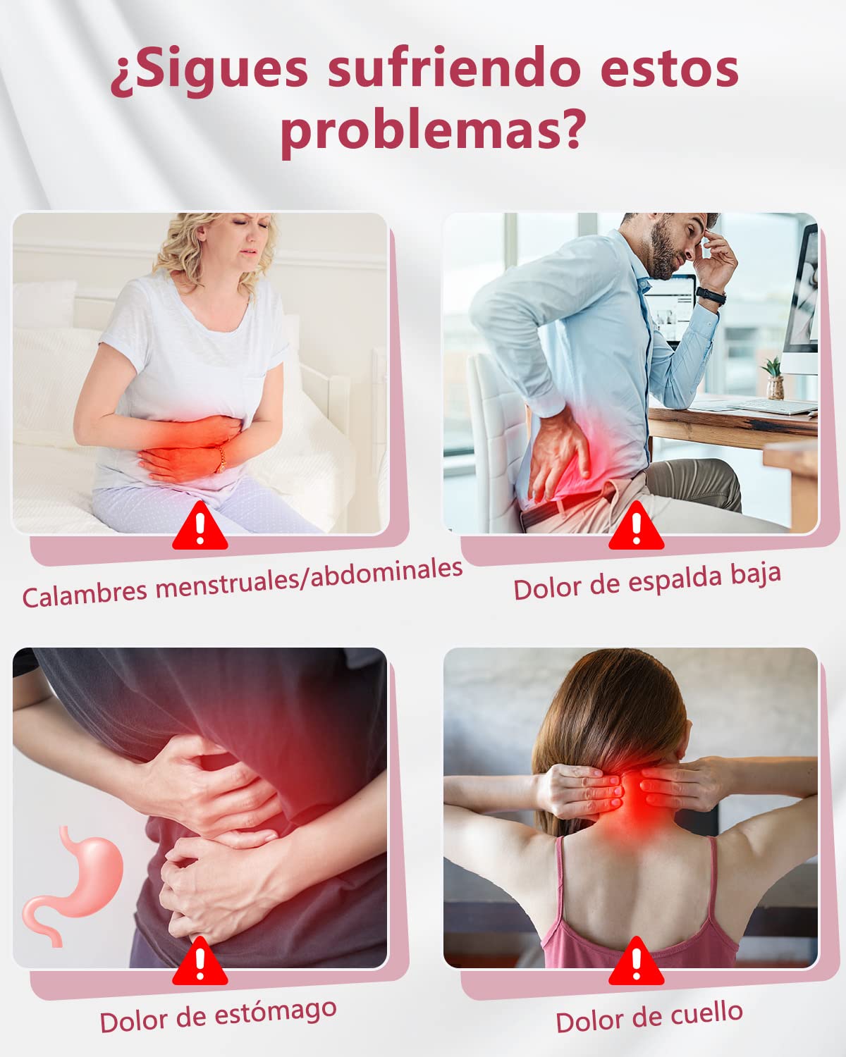 Almohadilla Termica Menstruacion-OVIFM Cinturon Alivia Dolor Menstrual Portátil 3 Modos de Masaje Térmica Period Heating Pad Electrica Dolor Lumbar/Espalda/Cuello(Blanco)