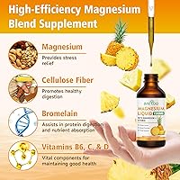 Vista 3 de Líquido de glicinato de magnesio, gotas líquidas de magnesio de alta absorción con fibra de celulosa, bromelina, vitaminas B6 C D y zinc, suplemento