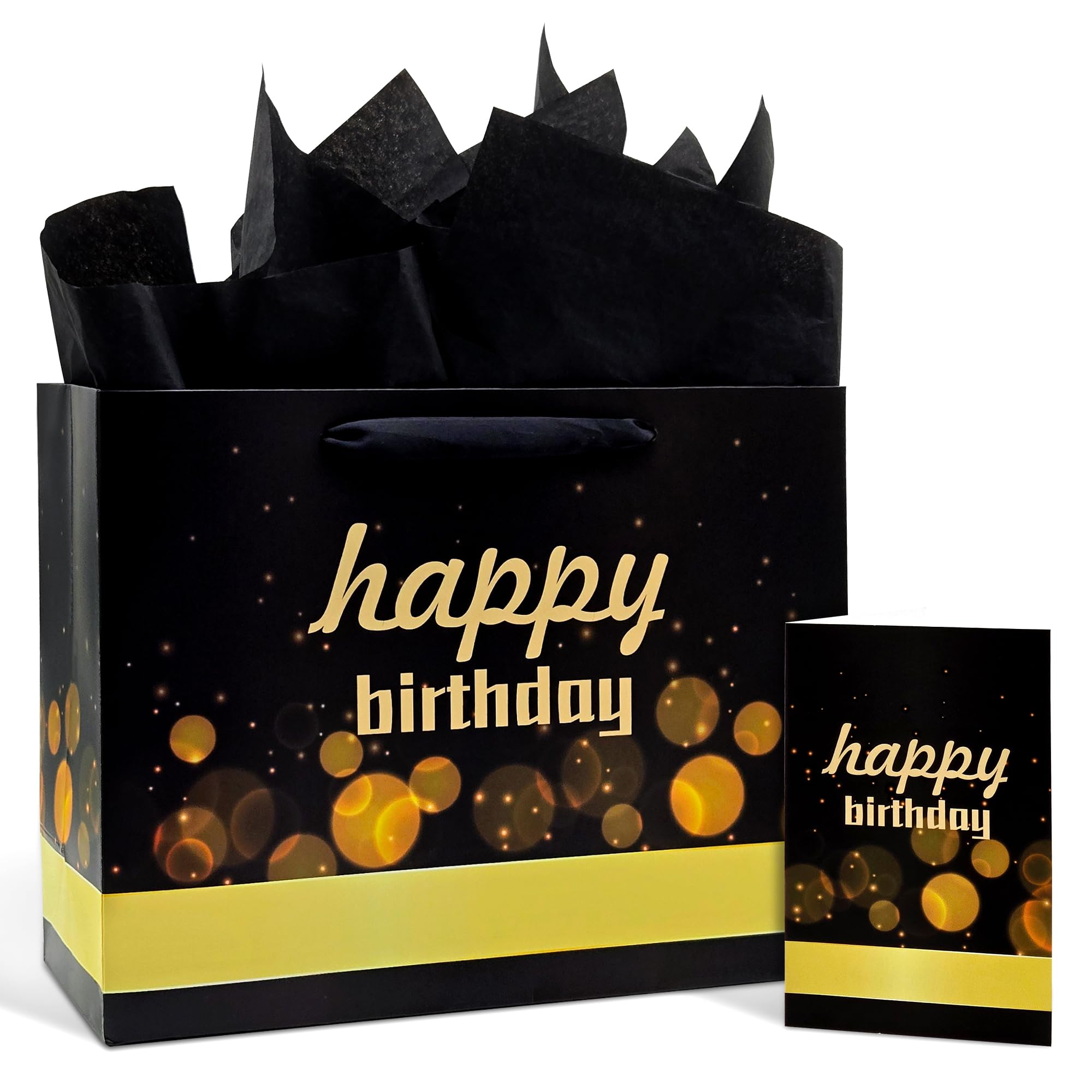 Stylische Geschenktüte Zum 80. Geburtstag – Schwarz-Gold Design Mit Grußkarte, Perfekt Für Besondere Geschenke