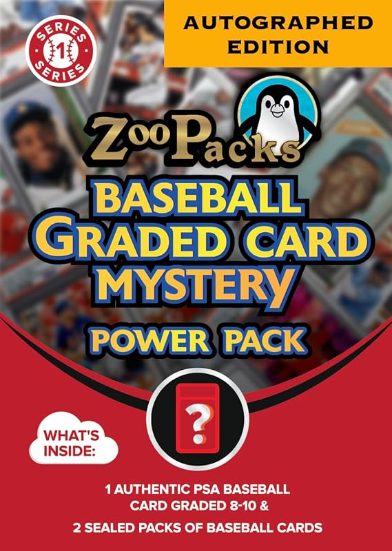 PSA Baseball Autographed Graded Card Mystery Pack | Contains 1 PSA Autographed Graded MLB Card and 2 Sealed Packs of Baseball Cards | by Zoo Packs