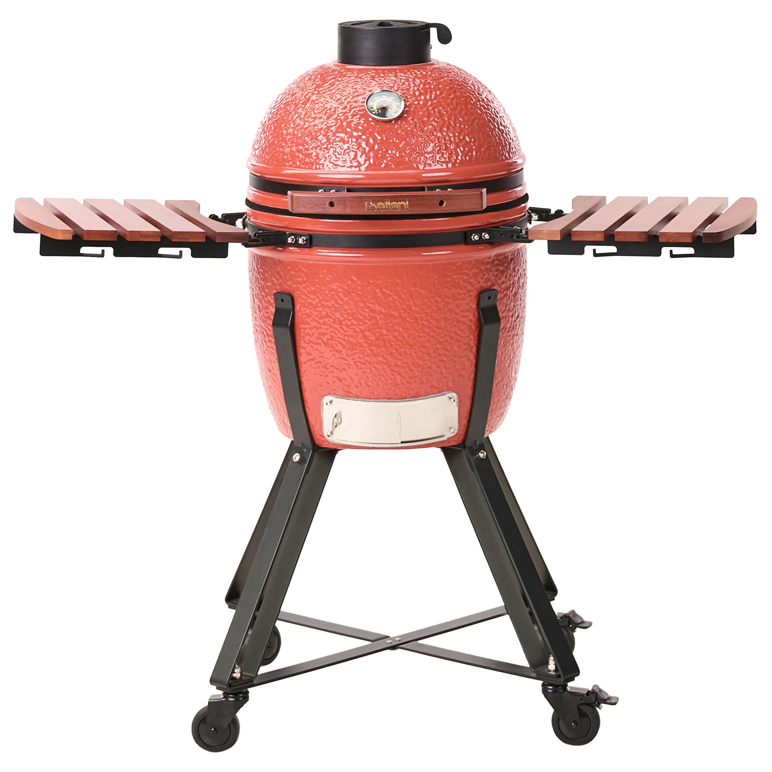 Ogrodowy grill węglowy ceramiczny na kółkach z pokrywą termometerem rusztem czerwonyKamado