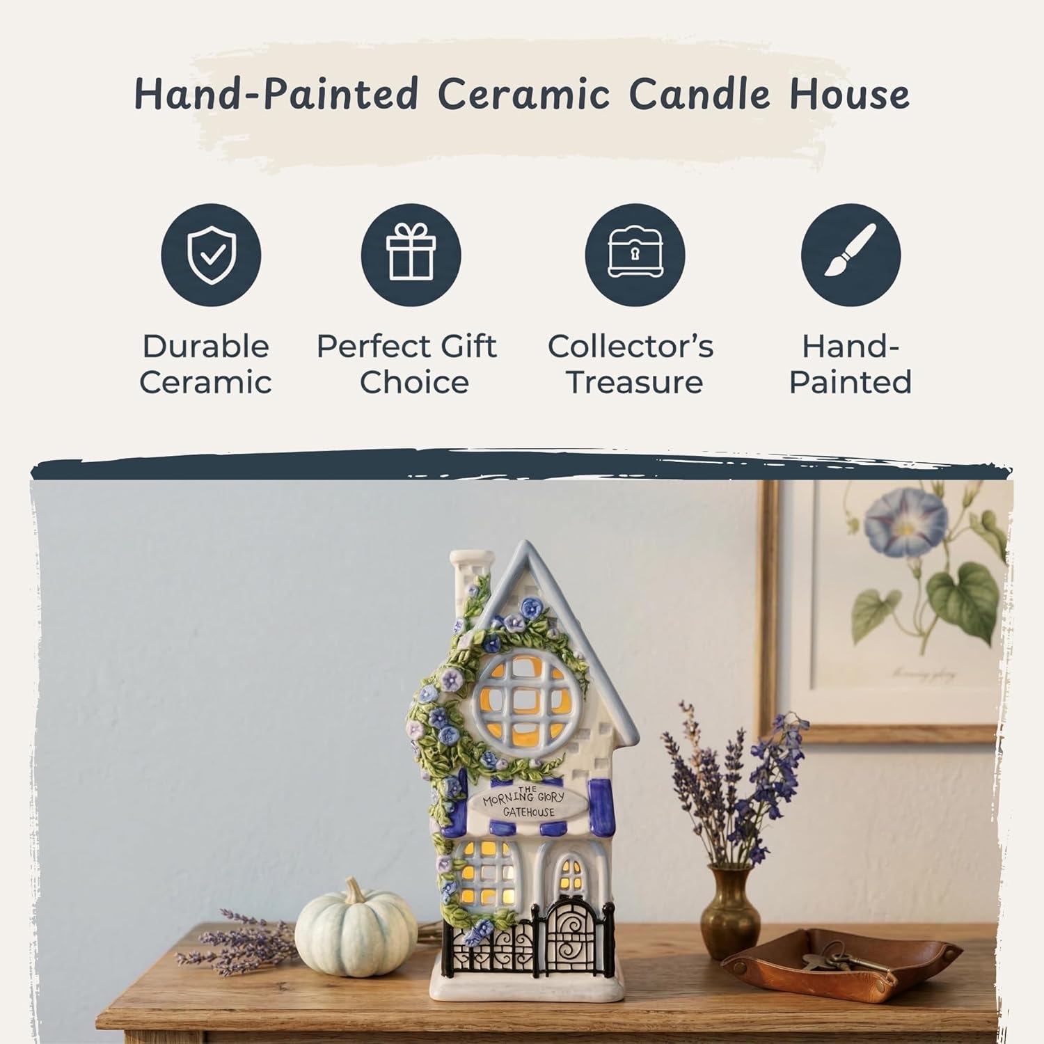 Blue Sky Clayworks The Morning Glory Gatehouse Candle House, 7.75" L x 4.25" W x 8.625" H