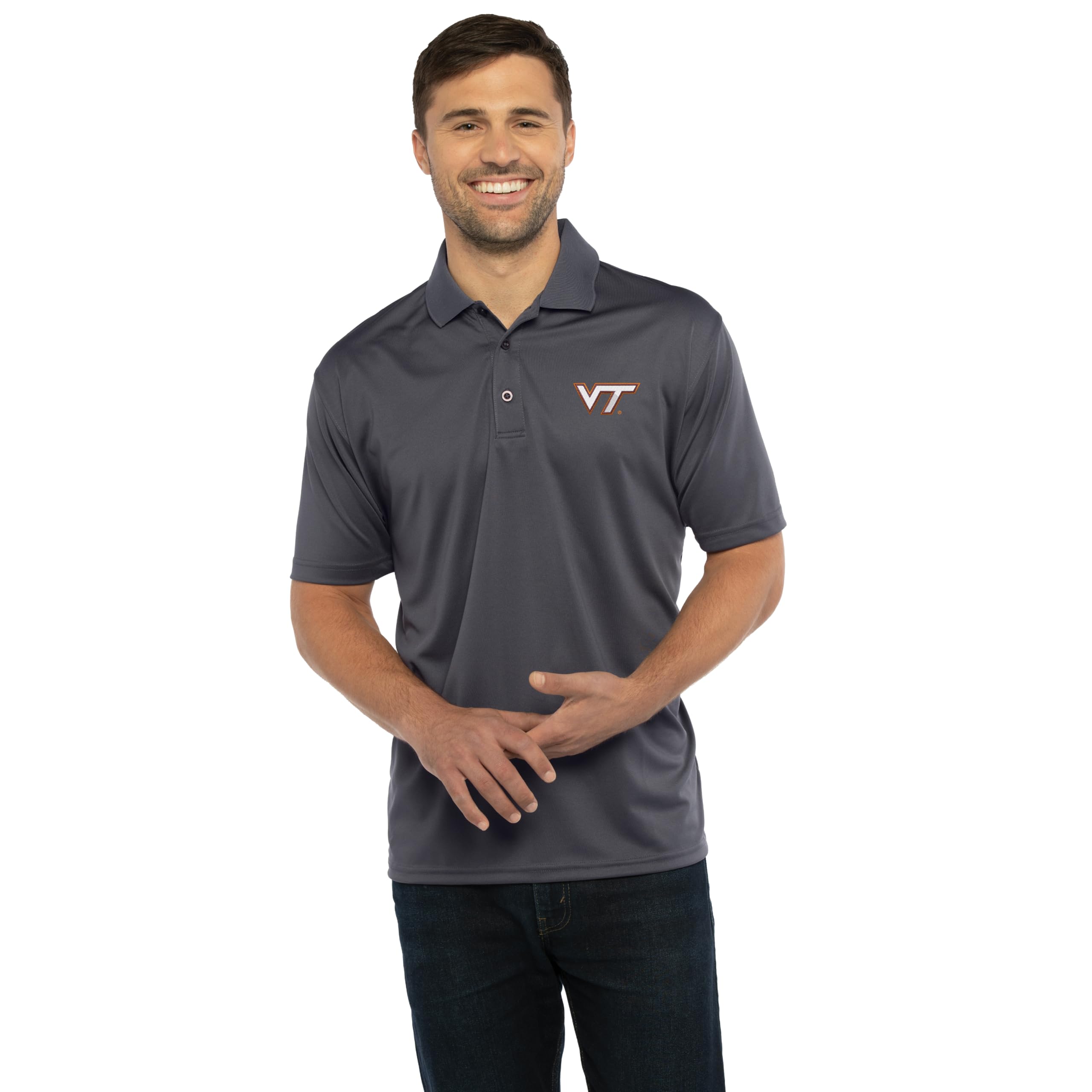 Vantage Apparel Men's Dark Gray Collegiate Premium Moisture Wicking Icon Polo