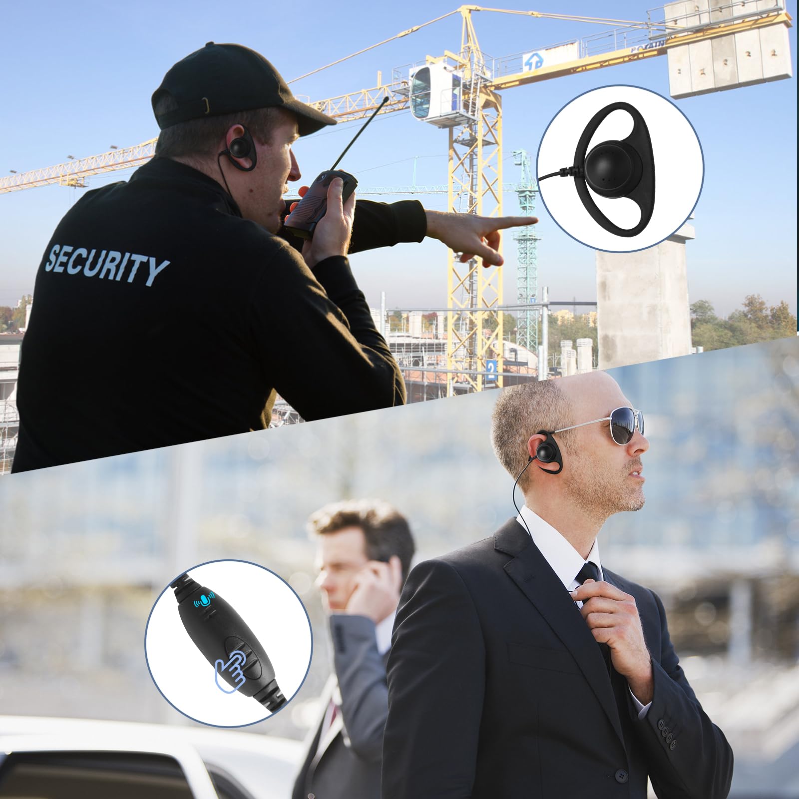 Zestaw do monitoringu słuchawek kompatybilny z Baofeng Kenwood Retevis Pxton BTECH Walkie Talkie z mikrofonem PTT, akcesoria do zestawu słuchawkowego, czarno-pomarańczowe, w kształcie litery D