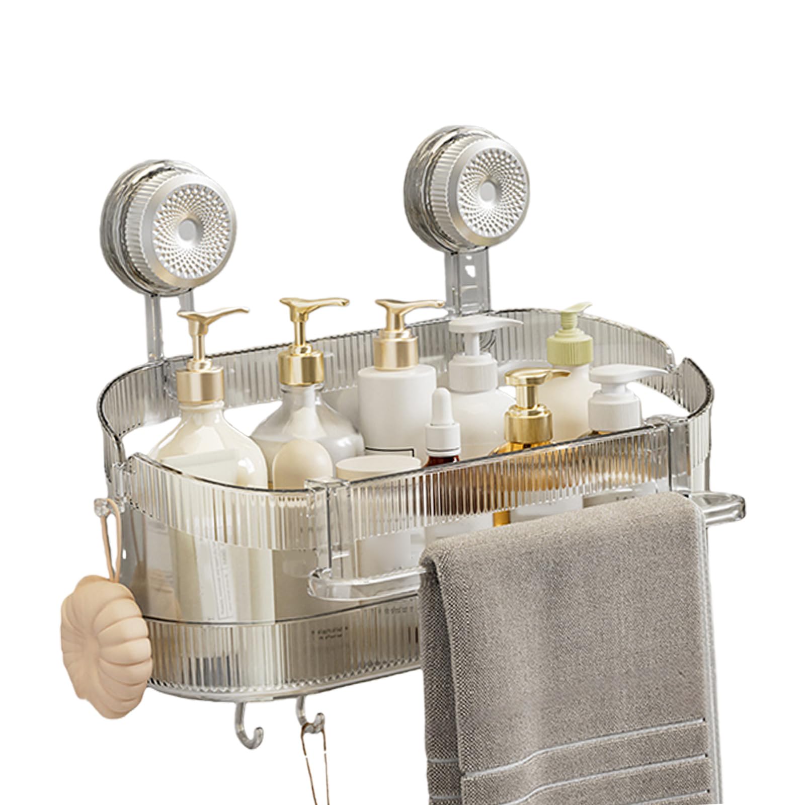 LUCKGONI Bathroom Wall Mount Storage Box With Towel Rack Strong Suction ABS Materials Hanger For Shower Organiser