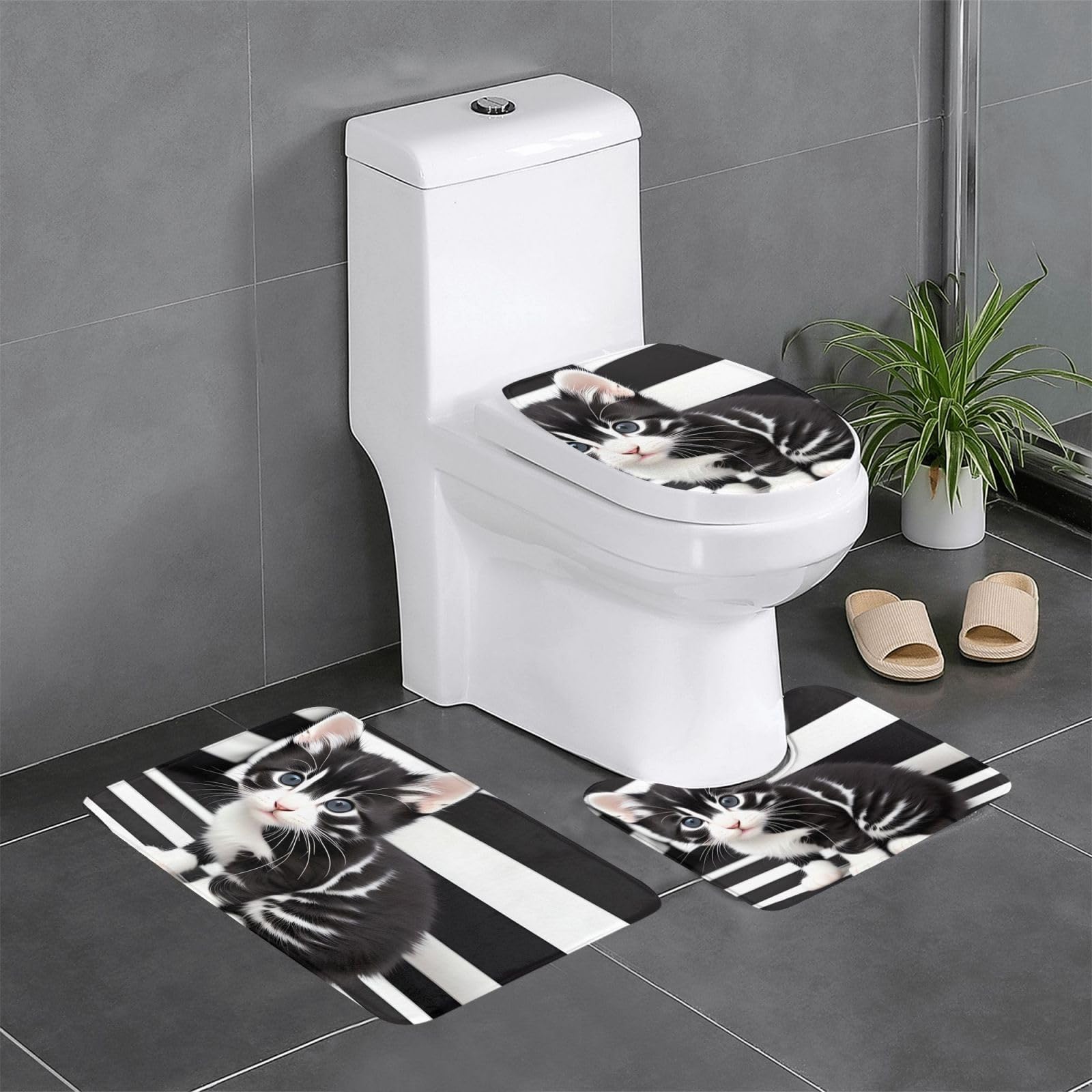 Tapis de bain antidérapant chaton séchage rapide lot de 3