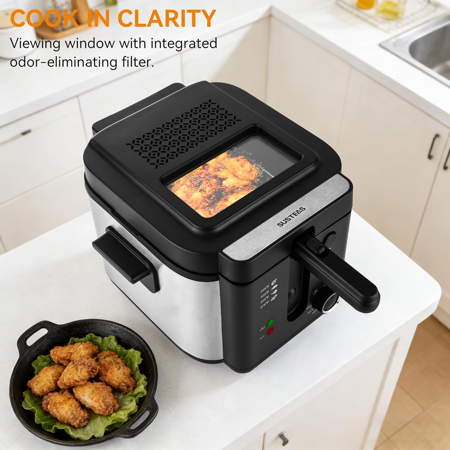 Electric Deep Fryer with Basket,1500W Adjustable Temperature Deep Fryers for Home Use,Removable Lid and 2.5L Non-Stick Inner Pot Easy to Clean