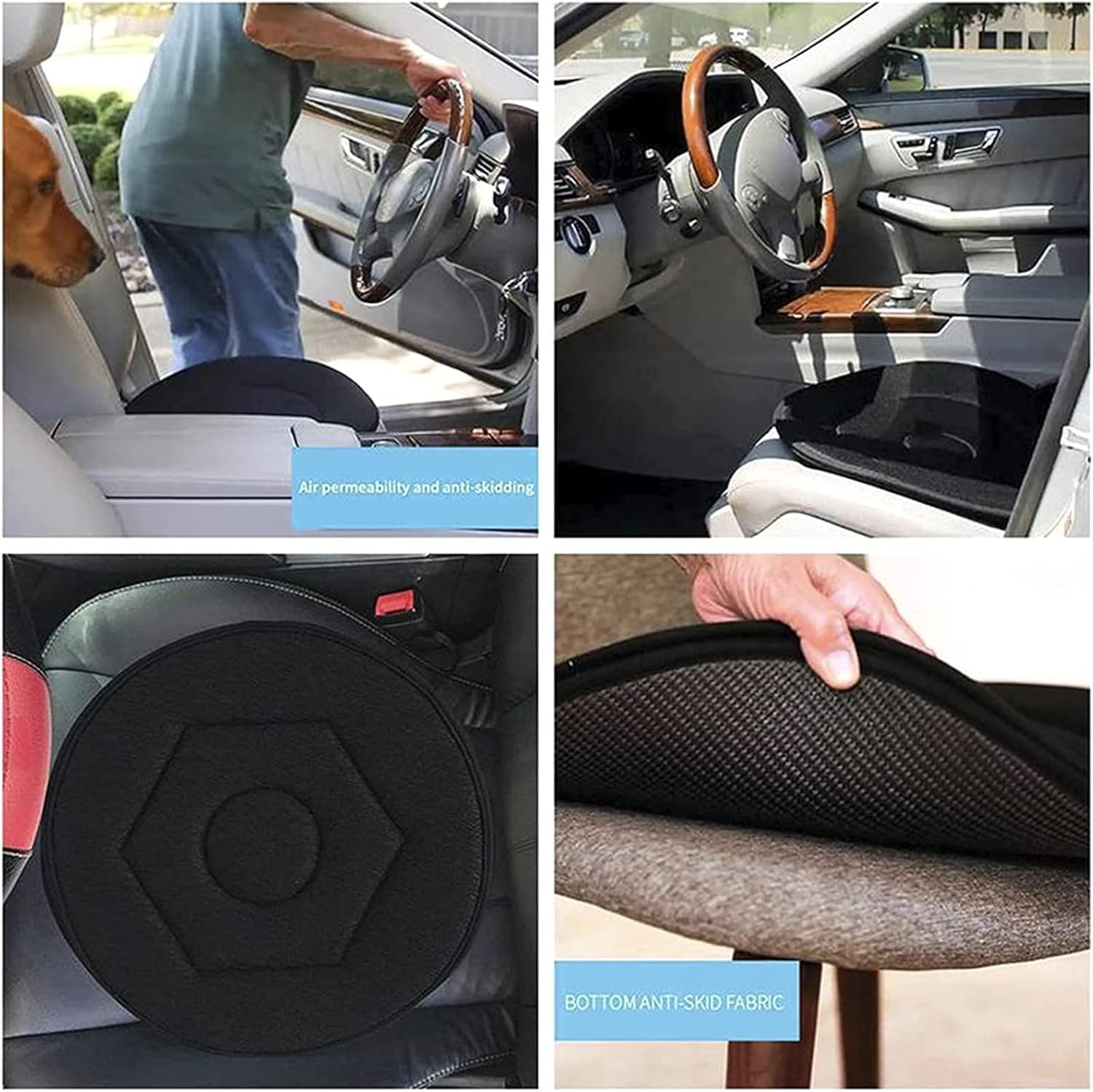 Cuscino Girevole 360° Per Auto – Sedile Rotante Antiscivolo, Diametro 40 Cm, Nero