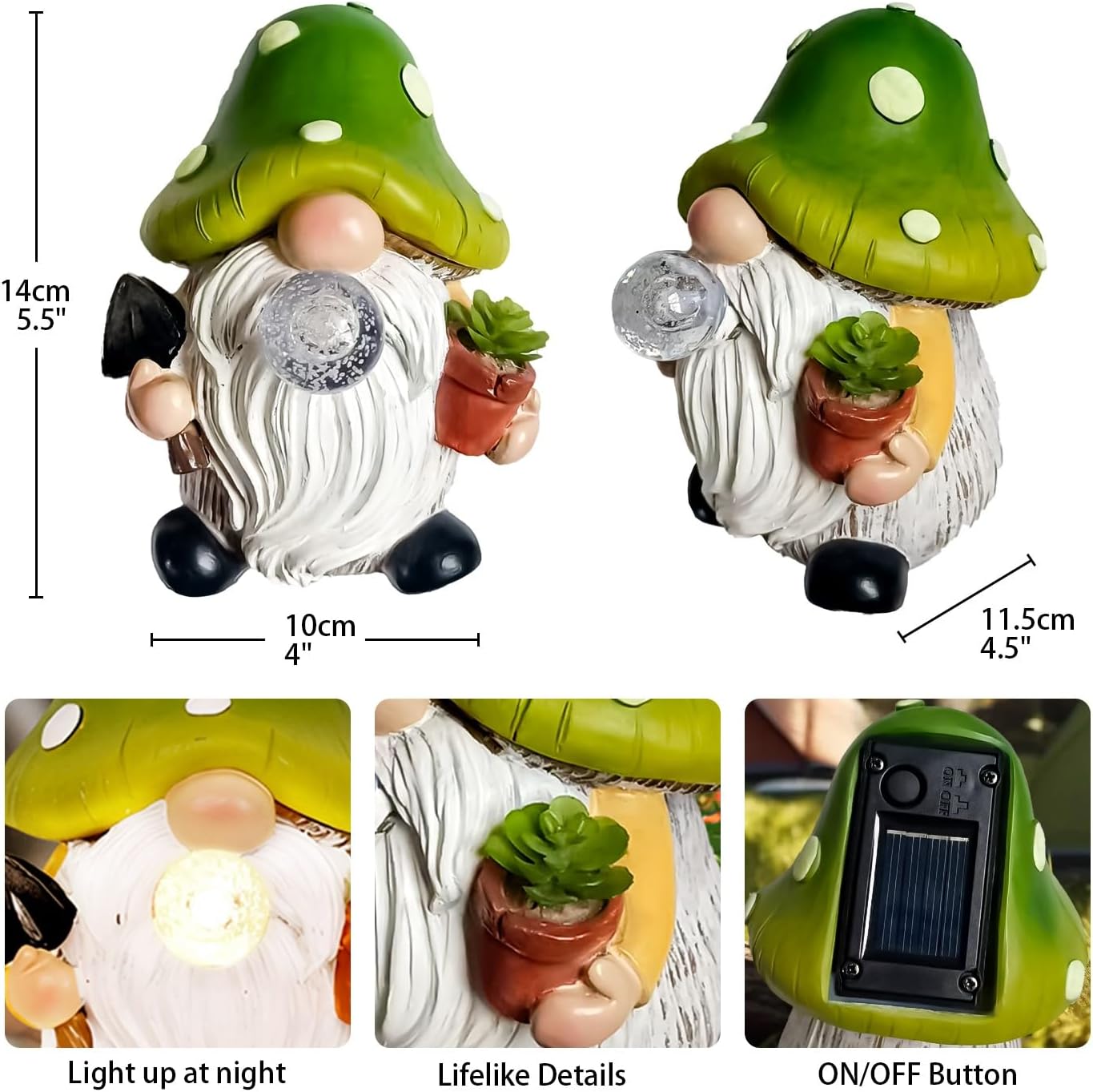 Mushroom Decor Garden Gnomes with Solar Light, Yard Art Gnome Statue Garden Decor with Bubble Ball for Outside Lawn, Patio, Housewarming Gardening Gifts for Women, Mom (Green)