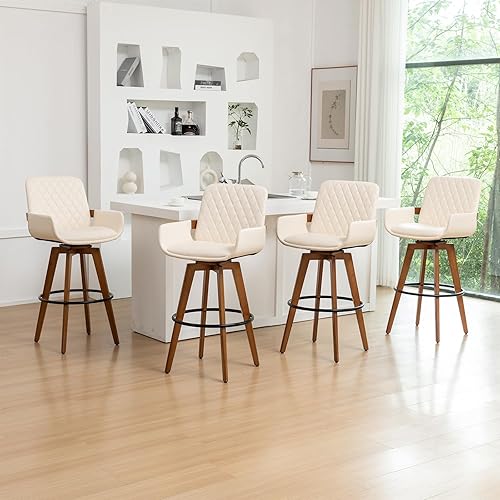 Miniatura 7 de Juego de 1 taburetes giratorios de altura de barra de 30 pulgadas, modernos de mediados de siglo, taburetes de bar tapizados de piel sintética con