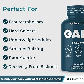Gain Appetite Booster Capsules for Adults, Weight Gainer Support for Men and Women, Creatine Enhanced Weight Gain Pills with Ginger Extract, Blessed Thistle and Gentian Root - 120 Capsules