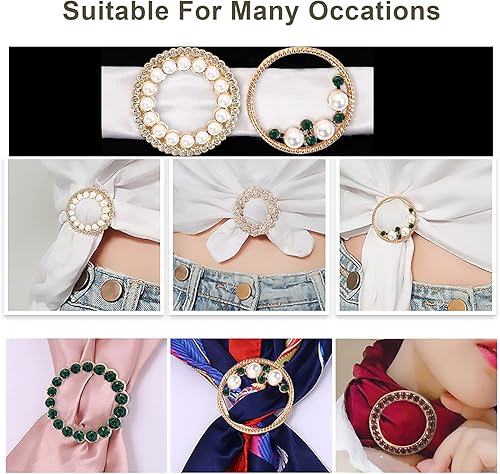 Miniatura 5 de Clips de camiseta 9 piezas, botón anudado de esquina de ropa, moda aleación perla diamantes de imitación círculo clip hebilla camisa redonda bufanda