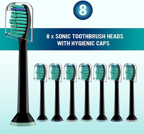 Derffin Toothbrush Heads for Philips Sonicare Power Handles 8 Pack in Black