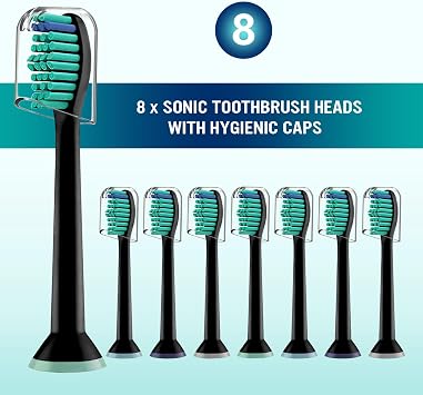 Derffin Toothbrush Heads for Philips Sonicare Power Handles 8 Pack in Black