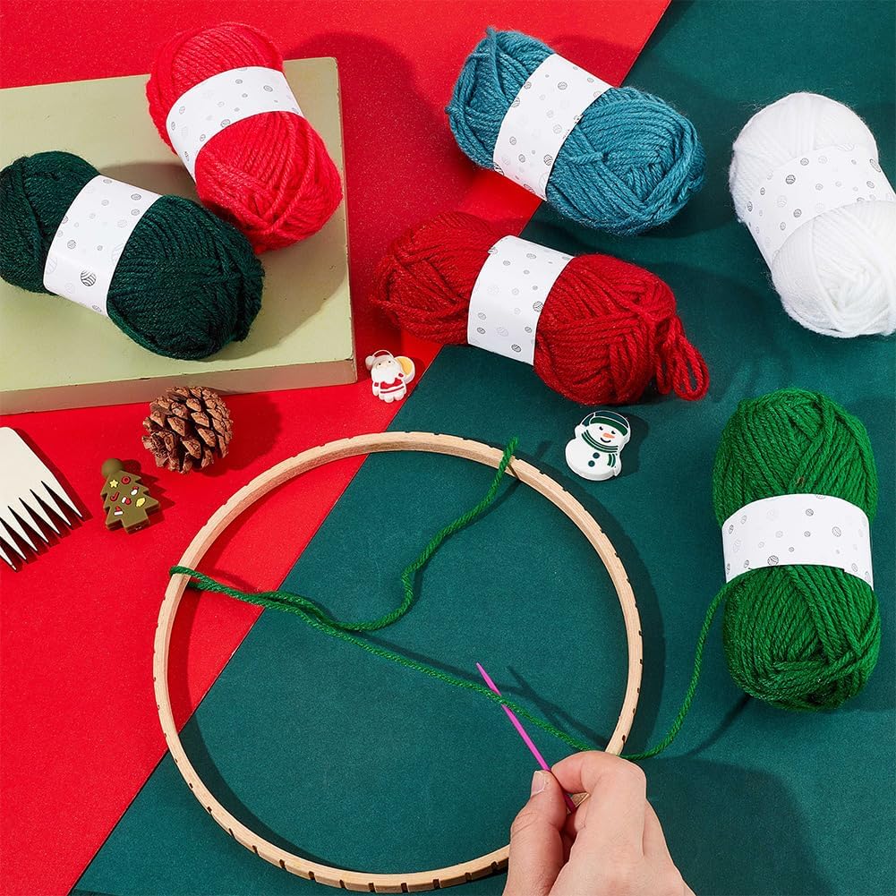 SUNNYCLUE Christmas Weaving Loom Kit Loom Knitting Kit Xmas Red Green Complete Beginner Starter Step-By-Step Video Tutorial Learn Wood Loom Frame Comb Crochet Needle Kits for Beginners Diy Weaving Art