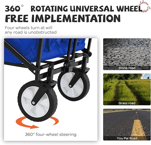 Miniatura 4 de Wagon - Carrito plegable con ruedas, carrito de jardín para la playa, comestibles, ruedas todo terreno para ir al parque comercial, picnic, viaje a