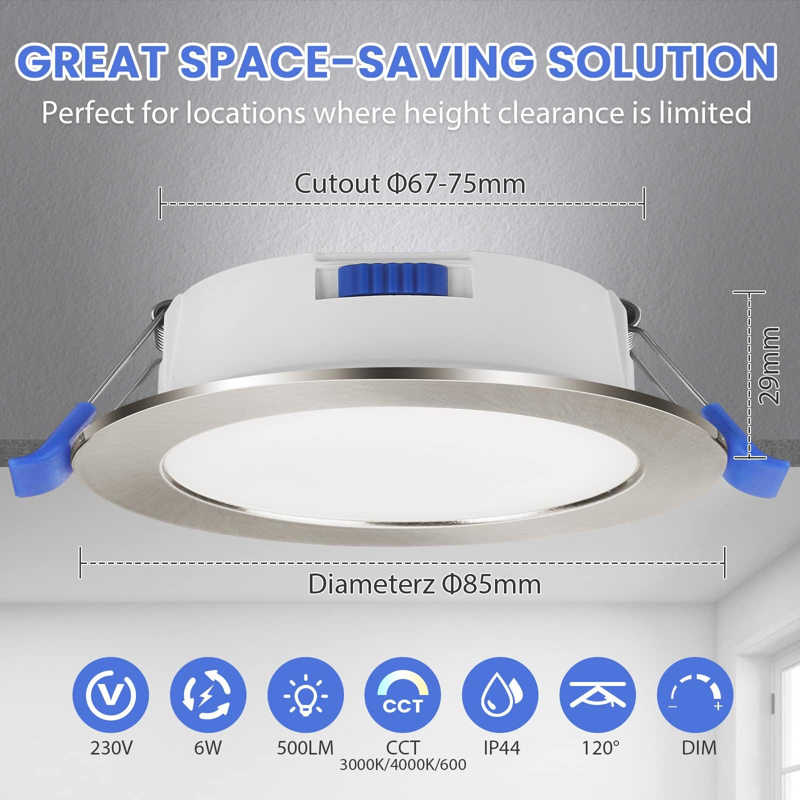 cloksh 12 sztuk reflektorów LED do zabudowy, 230 V, możliwość ściemniania, ultra płaskie, 6 W, IP44, ciepła biel, 3000 K, neutralna biel, 4000 K, zimna biel, 6500 K, regulowane, do łazienki, 12 szt