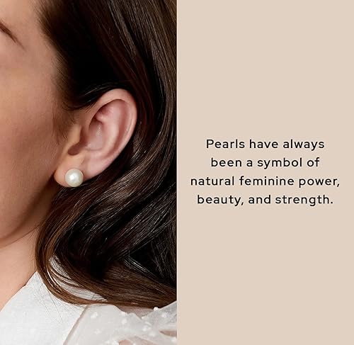 Miniatura 6 de THE PEARL SOURCE Aretes redondos de perlas reales de agua dulce blancas para mujer, aretes de oro de 14 quilates Aretes hipoalergénicos con perlas