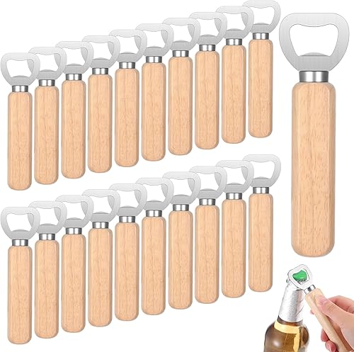 Abrebotellas a granel con mango de madera, acero inoxidable, resistente, grabable, para fiestas, bares, restaurantes, cocina, festivales