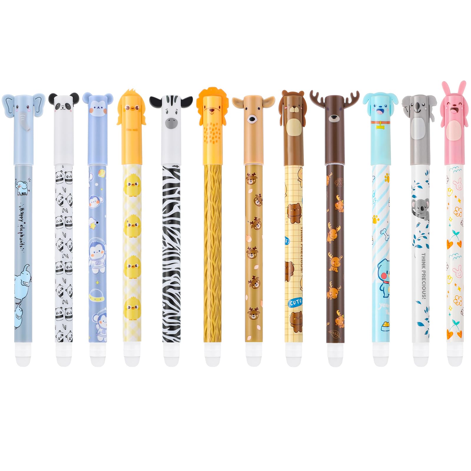 Thboxes 12 Stück Radierbarer Kugelschreiber, 0,5mm, Gelstifte mit Tiermotiven, Tintenroller,Geeignet zum Schreiben, Zeichnen und Notizenmachen in Schule und Büro(Schwarzer, Blauer)