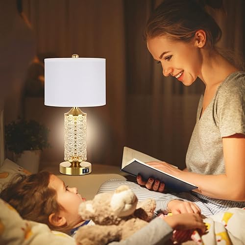 Miniatura 4 de QiMH Juego de 2 lámparas de mesa con puertos USB, lámpara de noche moderna con luz LED de noche para dormitorio, lámparas de mesita de noche para