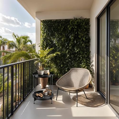 Miniatura 6 de Mesa auxiliar redonda plegable de 2 niveles, mesa auxiliar de metal con almacenamiento para uso en interiores y exteriores, pequeña mesa de centro