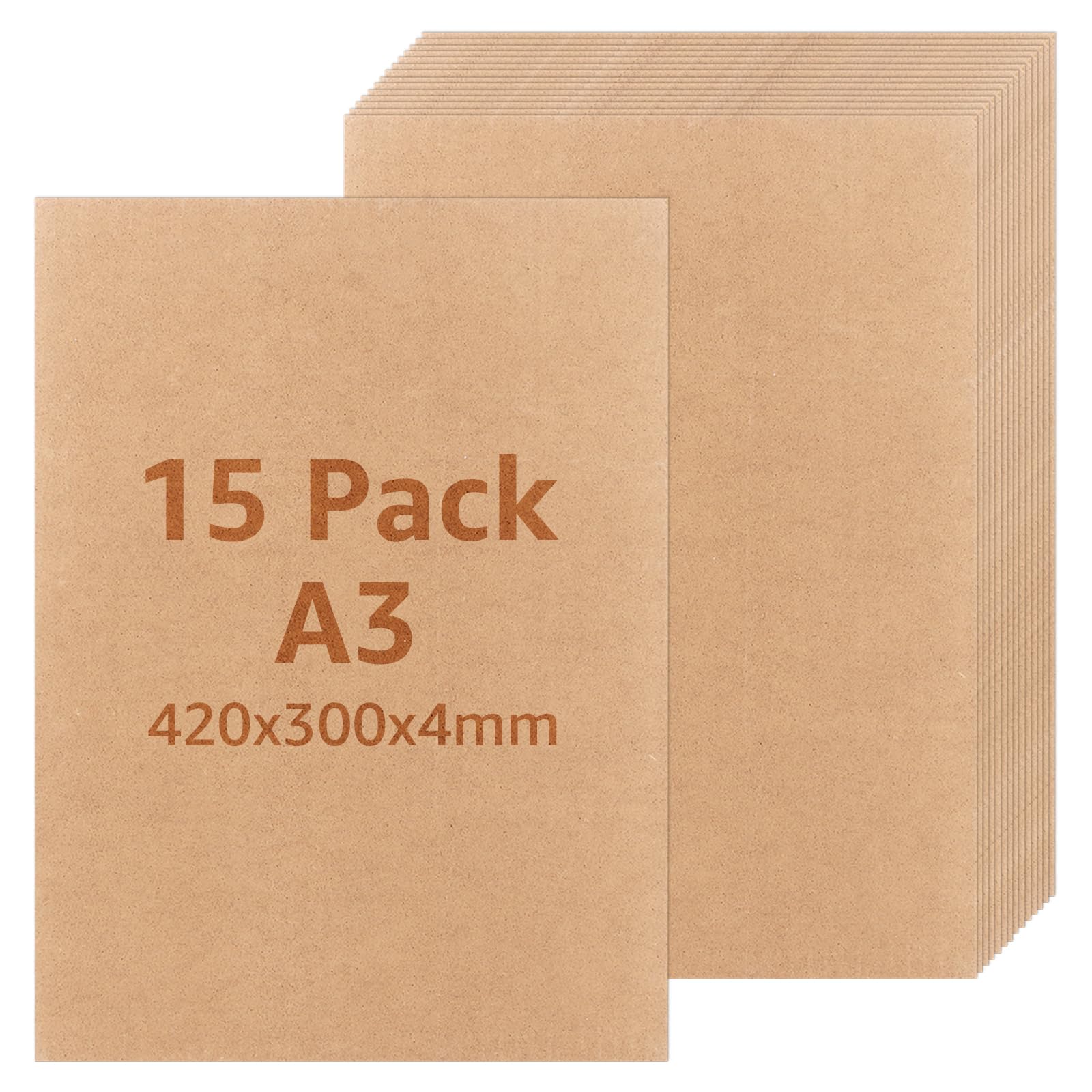 AKOLAFE 15 Stück MDF Platten 4mm MDF Platte A3 Hartfaserplatte 420 x 300 x 4 mm Holzplatten zum Basteln Rechteckiges Holzplatte für Lasergravur, CNC Router, Modellierung, Durchbrochenes, DIY (Braun)