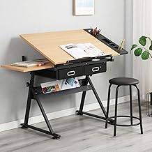 SogesHome Adjustable Drafting Table with Stool Tiltable Draft Desk Drawing Table Adjustable Art Table Crafting Table Craft Work Station, with Storage Drawer, NSDCA-UT-DT1027