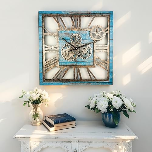 Miniatura 5 de ImprovingLife The Gears Clock - Reloj de pared cuadrado con engranaje móvil real de 24 pulgadas, estilo vintage, industrial, de gran tamaño, casa de