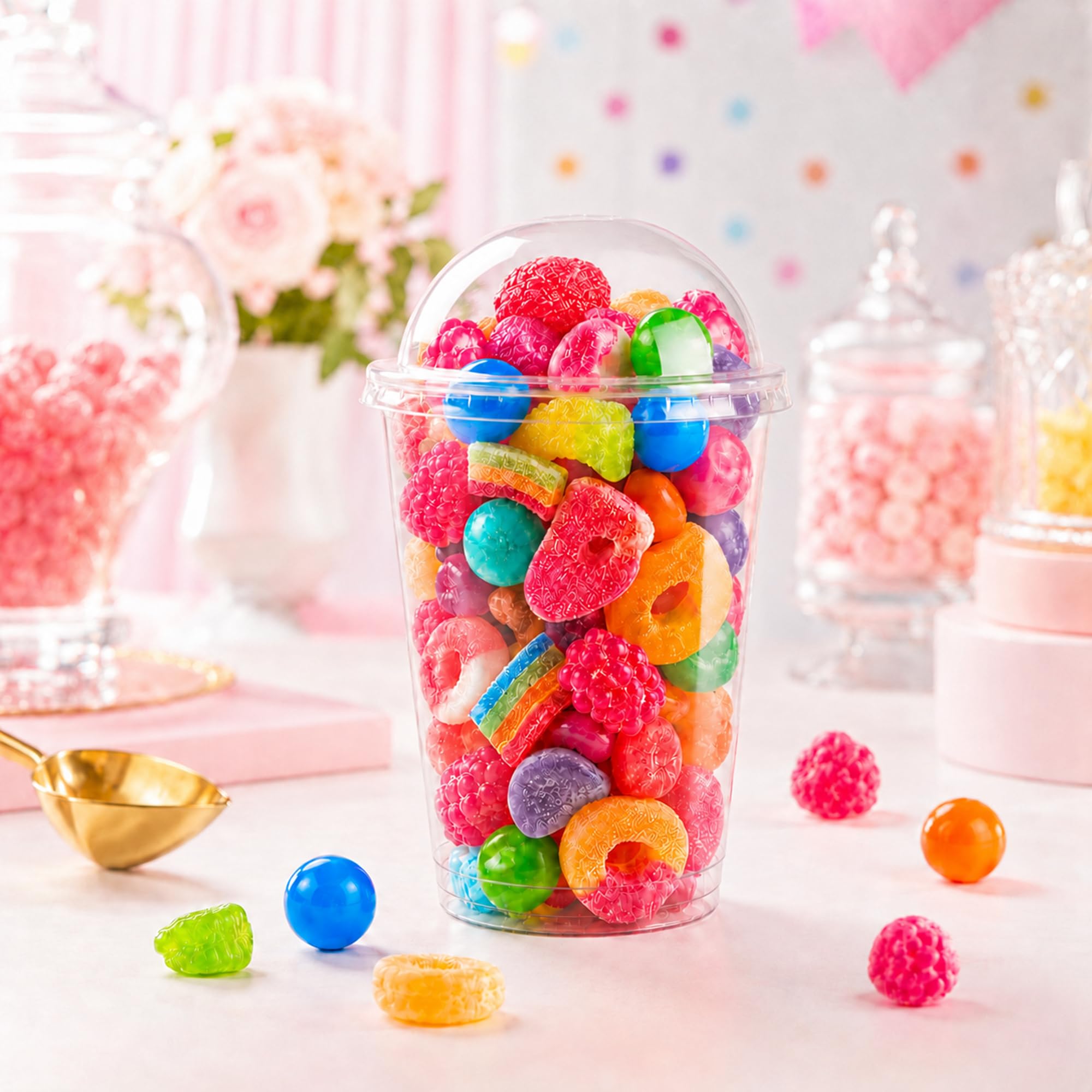 1000 Bicchieri per Caramelle in PET da 200ml + 1000 Coperchi A Cupola in PS, Bicchieri e Coperchi Usa e Getta Trasparenti, Bicchiere Monouso Alta Qualità per Bar e Gelaterie.
