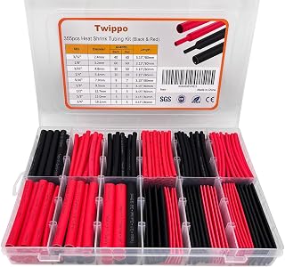 Heat Shrink Tubing Kit 355pcs Shrink Wrap Tube Electrical Wire Connectors | Twippo Marine Grade Waterproof Heat Shrink Terminal - 3:1 Dual Wall Adhesive Lined - 3.15" Length - Black Red
