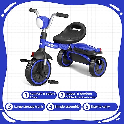 Miniatura 7 de XJD Triciclo para niños pequeños, bicicleta plegable con pedales, triciclo para niños de 2 a 5 años, asiento cómodo ajustable, regalos de cumpleaños
