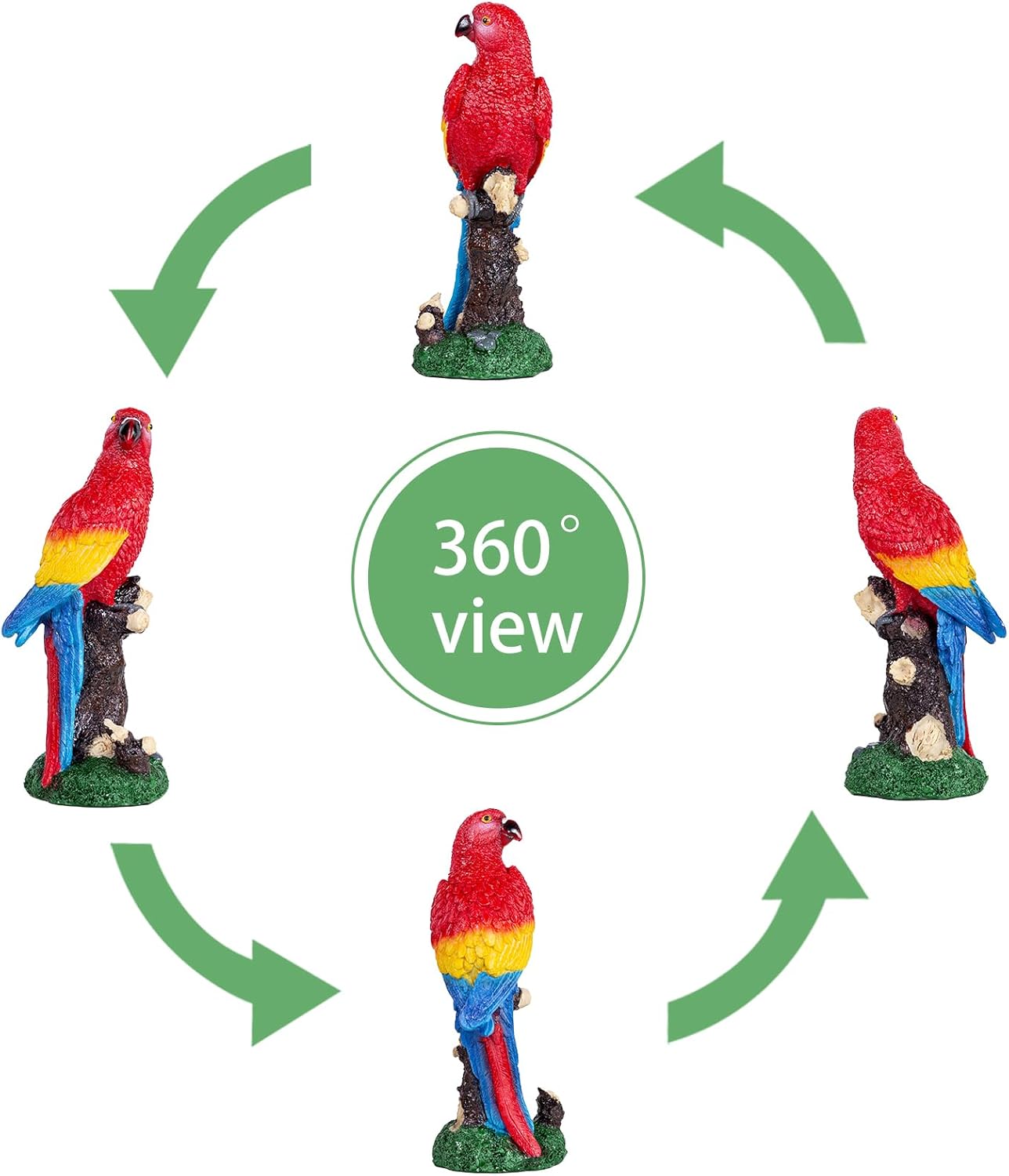 Decorative Tropical Parrot Garden Statue, Bird Red Scarlet Macaw Parrot Perching On Tree Branch Decorative Figurine Parrots Birds Vibrant Colors Accent Forest Nature Sculpture Decors - Image 5