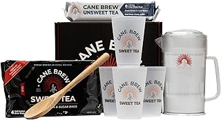 Cane Brew Iced Tea Sampler – Sweet & Unsweetened Gift Set with Pitcher, Spoon, & Cups – Charming Southern Variety Pack for Holidays & Tea Drinkers