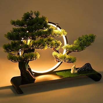 Artificial Tree with Light Ring with LED Light, 5V Realistic Simulation Pine with Light Ring, Artificial Welcome Pine with Deer Decoration,for Interior Space