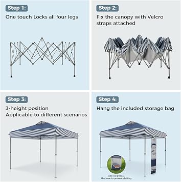 GREEN PARTY 10x10 ft Pop Up Canopy Tent, 1-Person Setup Instant Outdoor Canopy with Vented Top, Wheeled Carry Bag, 4 Ropes & 4 Sandbag -Blue & White Stripes