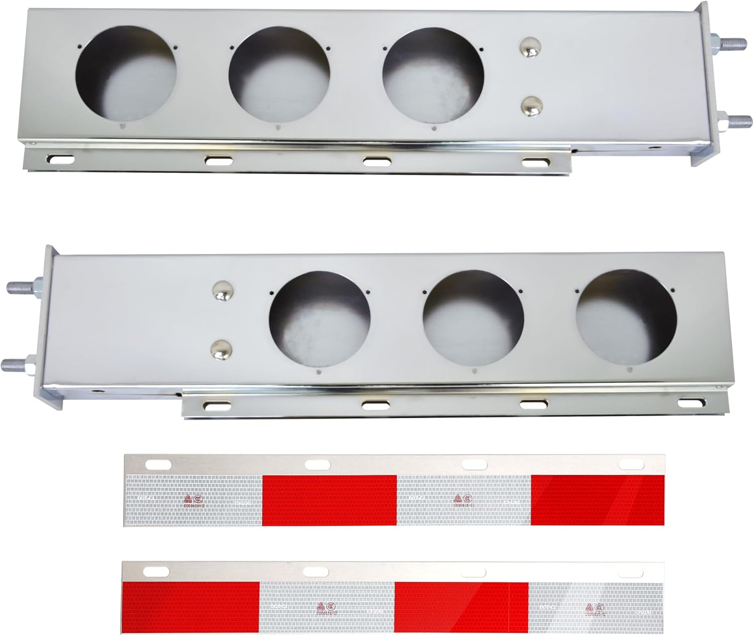 Stainless Steel Mud Flap Hanger Rear Bar with Light Cutouts 2.5" Bolt Spacing,Spring Loaded. with Reflective Plate