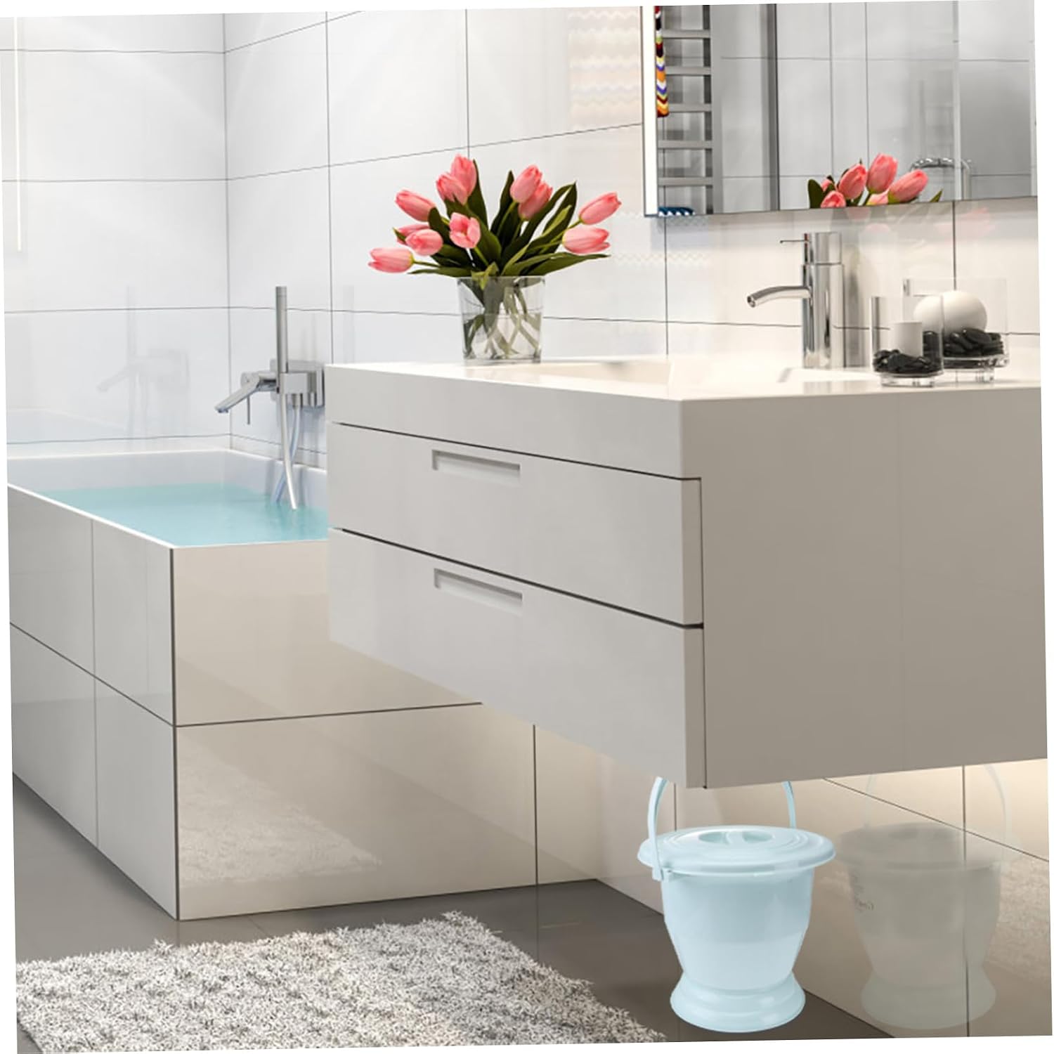 Thickened Portable Urine Pot with Buckle Design Household Bedpan for Adults and Pregnant Women Smooth Edges Easy to Clean Night Spittoon for Domestic and Hospitality Use Blue PP