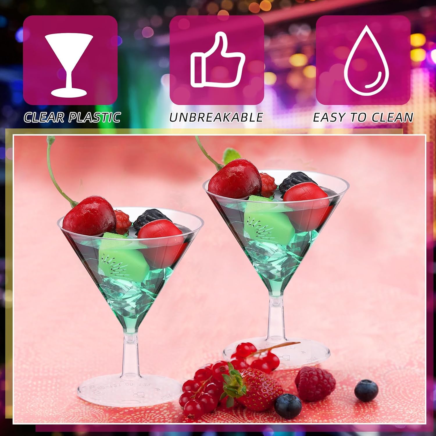 Yinkin 12 Pcs 2 oz Plastic Martini Glasses, Disposable Martini Cups, Clear
